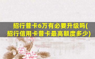 招行普卡6万有必要升级吗(招行信用卡普卡最高额度多少)