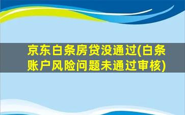 京东白条房贷没通过(白条账户风险问题未通过审核)