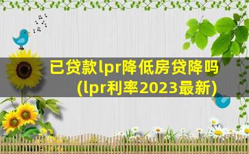 已贷款lpr降低房贷降吗(lpr利率2023最新)