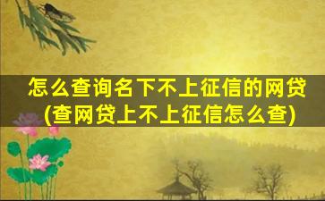 怎么查询名下不上征信的网贷(查网贷上不上征信怎么查)