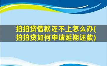 拍拍贷借款还不上怎么办(拍拍贷如何申请延期还款)