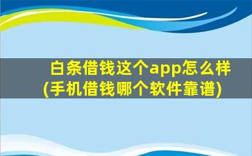 白条借钱这个app怎么样(手机借钱哪个软件靠谱)