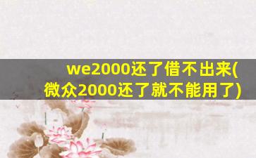 we2000还了借不出来(微众2000还了就不能用了)