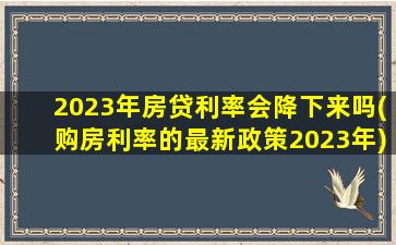 2023年房贷利率会降下来吗(购房利率的最新政策2023年)