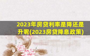 2023年房贷利率是降还是升呢(2023房贷降息政策)