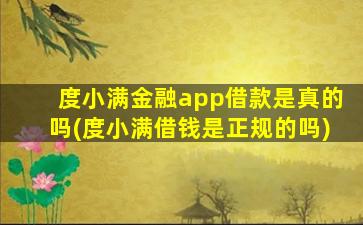 度小满金融app借款是真的吗(度小满借钱是正规的吗)