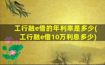 工行融e借的年利率是多少(工行融e借10万利息多少)