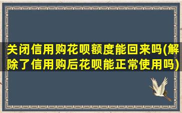 关闭信用购花呗额度能回来吗(解除了信用购后花呗能正常使用吗)