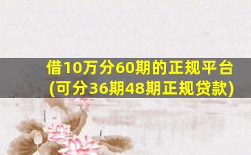 借10万分60期的正规平台(可分36期48期正规贷款)