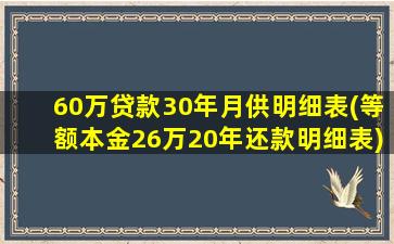 60万贷款30年月供明细表(等额本金26万20年还款明细表)