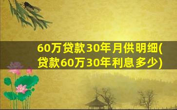 60万贷款30年月供明细(贷款60万30年利息多少)