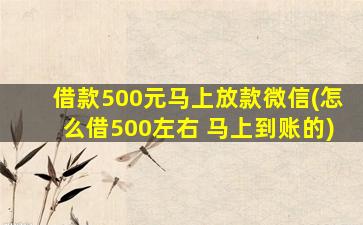 借款500元马上放款微信(怎么借500左右 马上到账的)