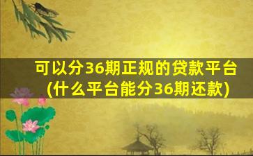 可以分36期正规的贷款平台(什么平台能分36期还款)