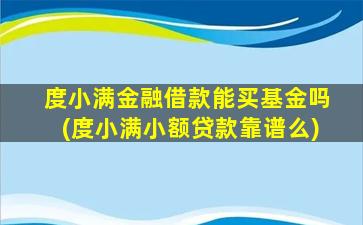 度小满金融借款能买基金吗(度小满小额贷款靠谱么)