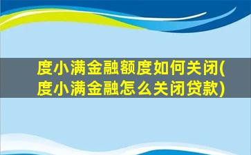 度小满金融额度如何关闭(度小满金融怎么关闭贷款)