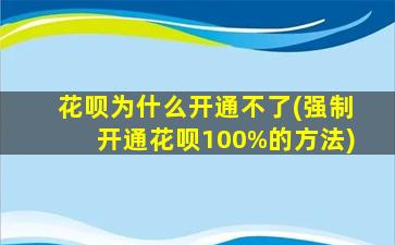 花呗为什么开通不了(强制开通花呗100%的方法)