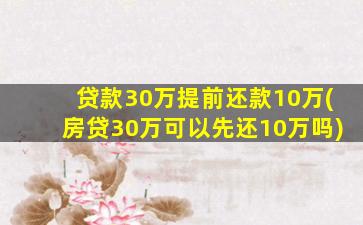 贷款30万提前还款10万(房贷30万可以先还10万吗)