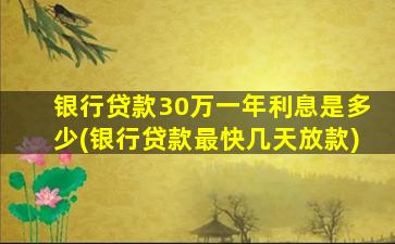 银行贷款30万一年利息是多少(银行贷款最快几天放款)