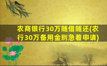 农商银行30万随借随还(农行30万备用金别急着申请)