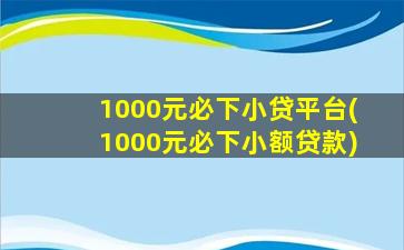 1000元必下小贷平台(1000元必下小额贷款)