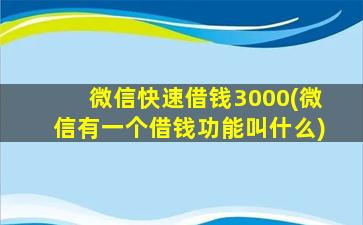 微信快速借钱3000(微信有一个借钱功能叫什么)