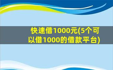 快速借1000元(5个可以借1000的借款平台)