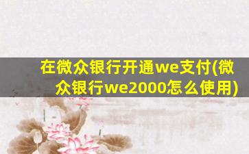 在微众银行开通we支付(微众银行we2000怎么使用)