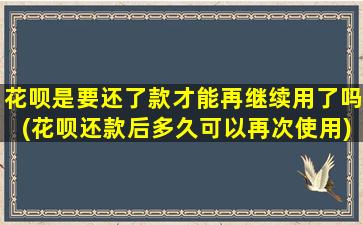 花呗是要还了款才能再继续用了吗(花呗还款后多久可以再次使用)