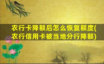 农行卡降额后怎么恢复额度(农行信用卡被当地分行降额)