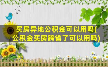 买房异地公积金可以用吗(公积金买房跨省了可以用吗)