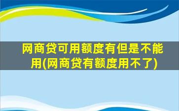 网商贷可用额度有但是不能用(网商贷有额度用不了)