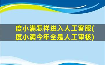 度小满怎样进入人工客服(度小满今年全是人工审核)