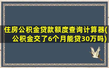 住房公积金贷款额度查询计算器(公积金交了6个月能贷30万吗)