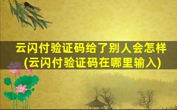 云闪付验证码给了别人会怎样(云闪付验证码在哪里输入)