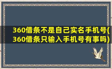 360借条不是自己实名手机号(360借条只输入手机号有事吗)