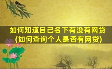 如何知道自己名下有没有网贷(如何查询个人是否有网贷)