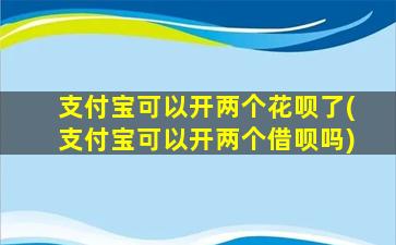 支付宝可以开两个花呗了(支付宝可以开两个借呗吗)