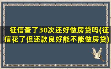 征信查了30次还好做房贷吗(征信花了但还款良好能不能做房贷)