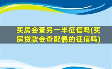 买房会查另一半征信吗(买房贷款会查配偶的征信吗)