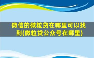 微信的微粒贷在哪里可以找到(微粒贷公众号在哪里)