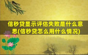 信秒贷显示评估失败是什么意思(信秒贷怎么用什么情况)