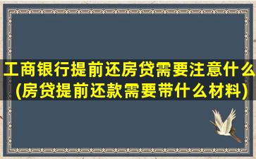 工商银行提前还房贷需要注意什么(房贷提前还款需要带什么材料)