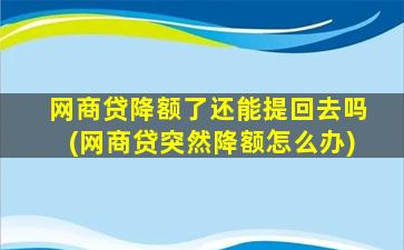 网商贷降额了还能提回去吗(网商贷突然降额怎么办)