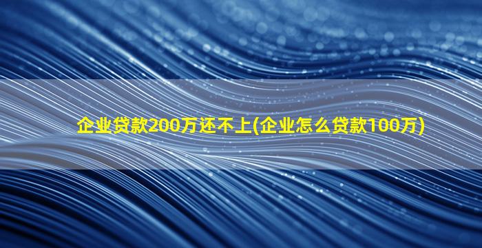 企业贷款200万还不上(企业怎么贷款100万)