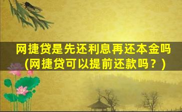 网捷贷是先还利息再还本金吗(网捷贷可以提前还款吗？)