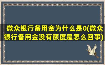 微众银行备用金为什么是0(微众银行备用金没有额度是怎么回事)