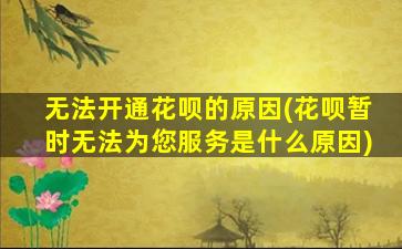 无法开通花呗的原因(花呗暂时无法为您服务是什么原因)