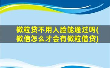 微粒贷不用人脸能通过吗(微信怎么才会有微粒借贷)