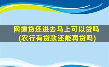 网捷贷还进去马上可以贷吗(农行有贷款还能再贷吗)