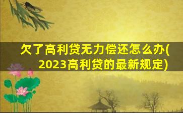 欠了高利贷无力偿还怎么办(2023高利贷的最新规定)